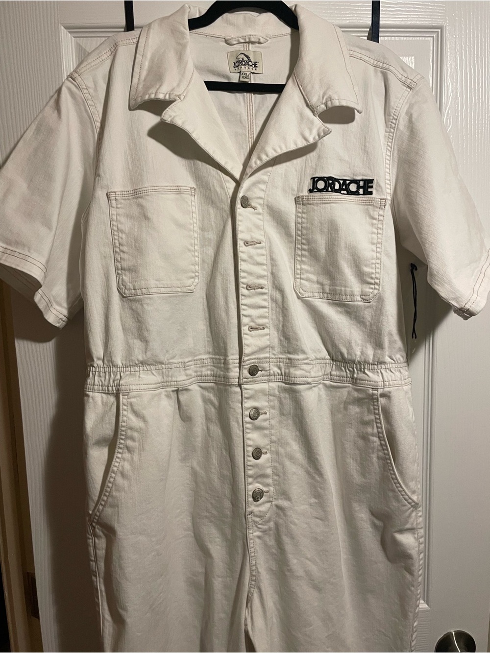 Jordache Vintage White Denim Short-Sleeve Jumpsuit